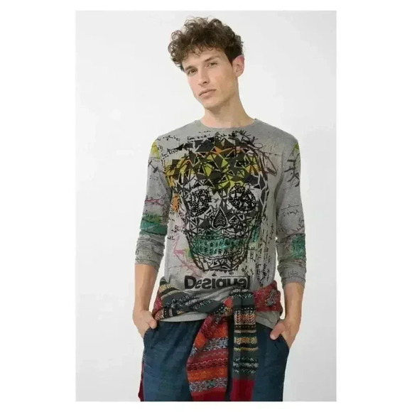 Desigual Man Skull Abstract Long Sleeve Top - Small - Picture 1 of 6